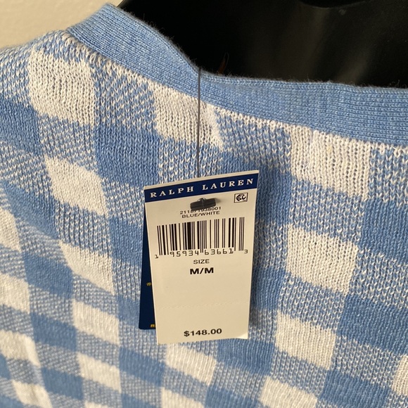 Polo Ralph Lauren Baby Blue/White Short-Sleeve Checkered Sweater M, NWT - Picture 7 of 10